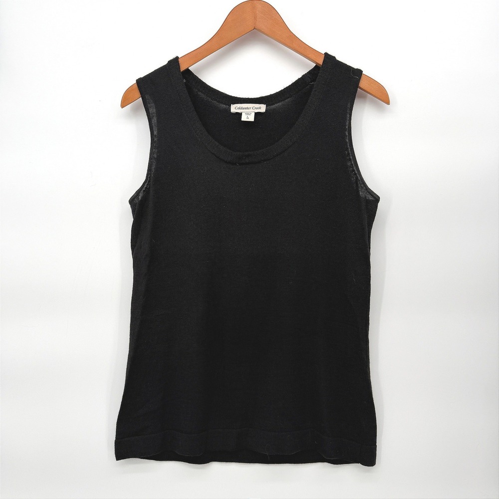 Coldwater Creek Sweater Tank Top Shell Black Merino Wool Knit Casual Classic 14